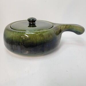 Vintage Hull Covered Casserole Dish with Lid‎ Green Glazed Pottery